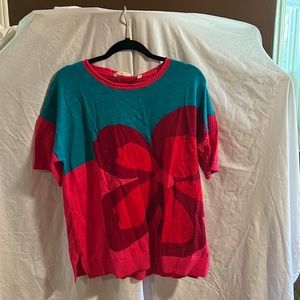 Soft surroundings pink and blue flowered top. Sweater is